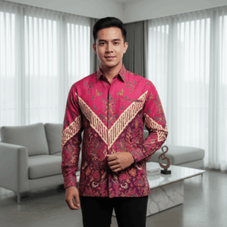 Batik Pria Lengan Panjang Eksklusif – Magenta Ungu Premium (Modern Fit)